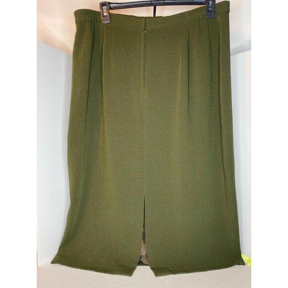 Ferre Gianni Skirt Womens 22 Olive Green Solid  Zip Back Slit Lined Career - Picture 6 of 13